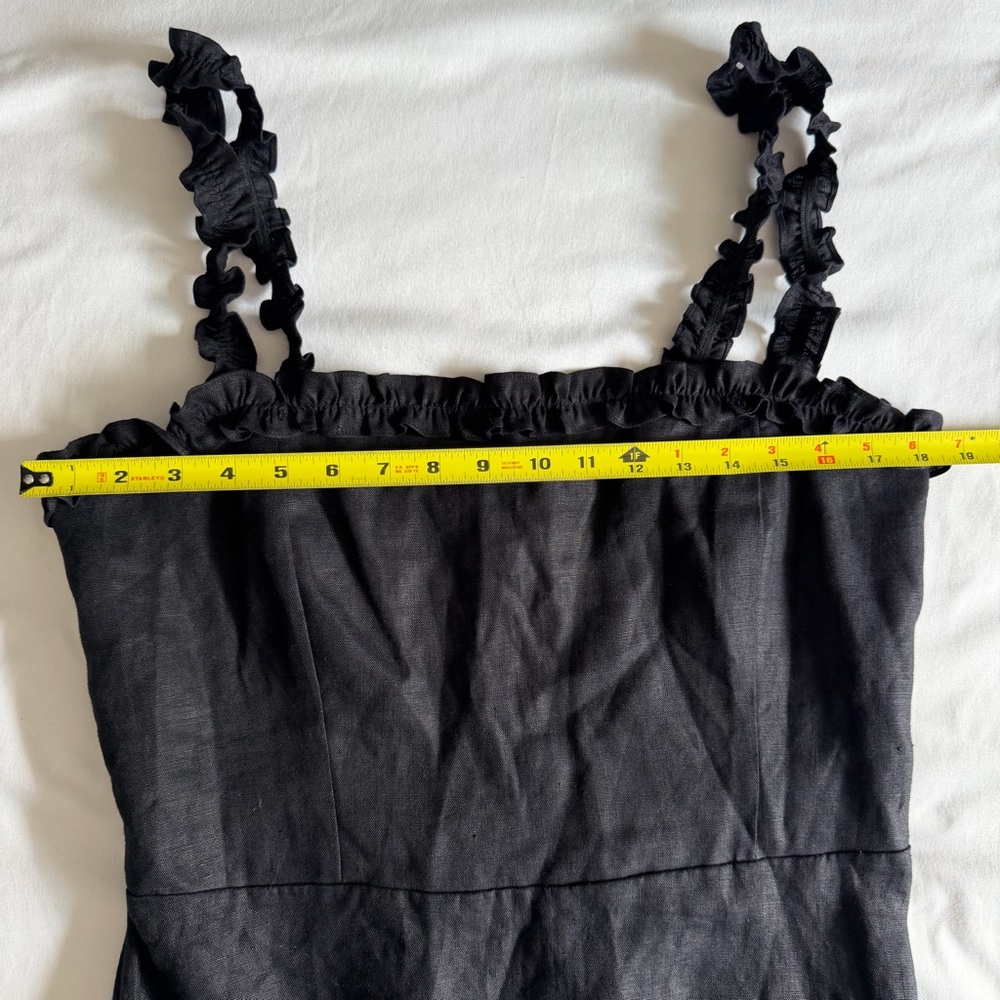 Reformation "Hyla" 100% Linen Black Sleeveless Ruffle-Trim Tiered Midi Dress - Picture 13 of 14